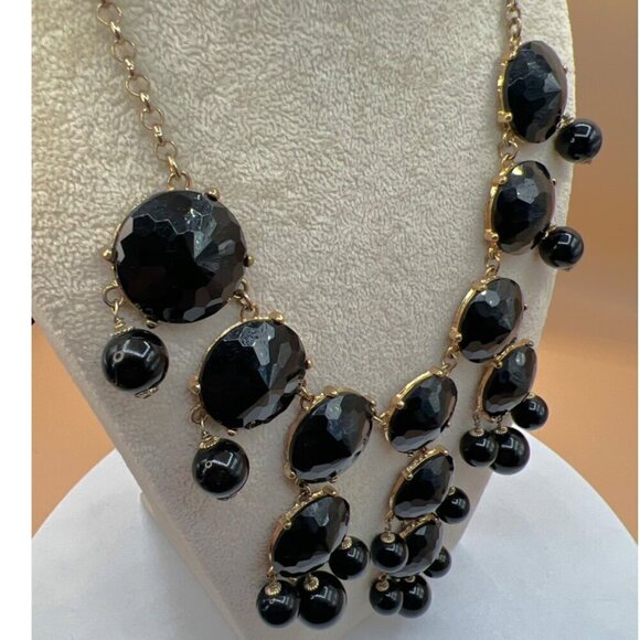 Statement JCrew Black Faceted Bead Bib Necklace.  C2 - Picture 5 of 11